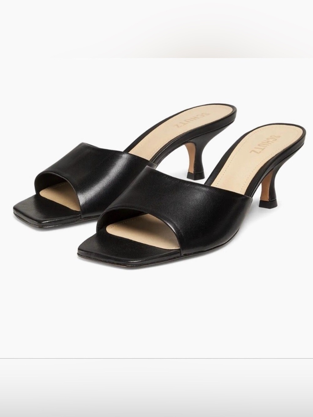 SCHUTZ Dethelia Collection Black Leather Kitten Heel Mule Sandals Size 7.5 NWOB